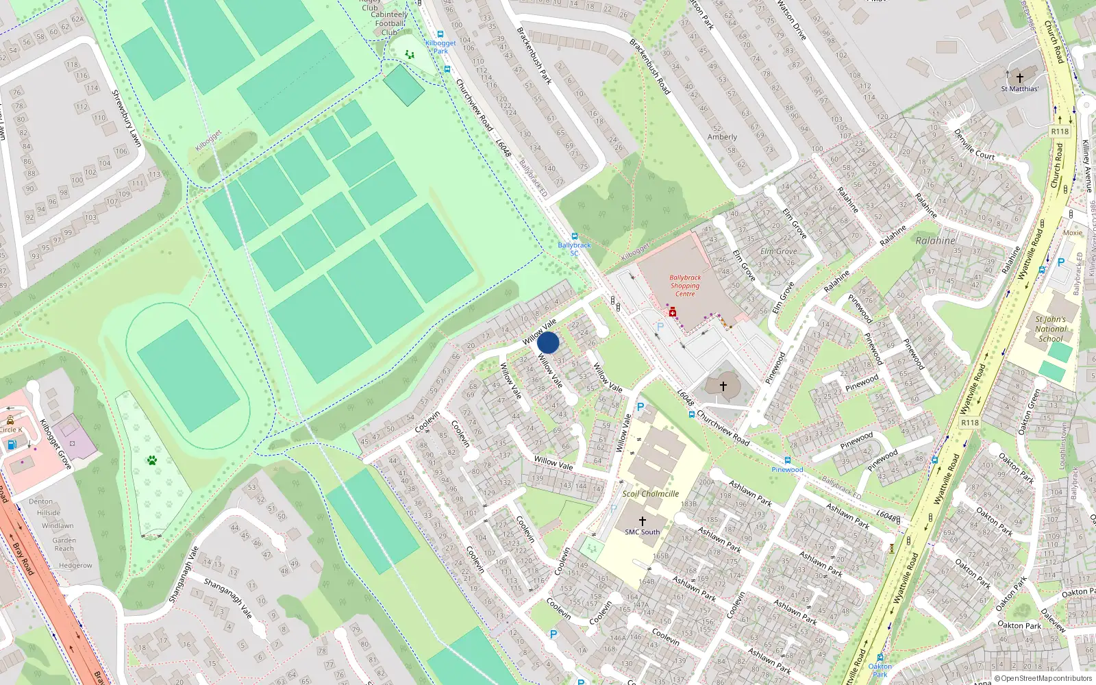Overhead map showing the location of 27 Willow Vale, Co Dublin
