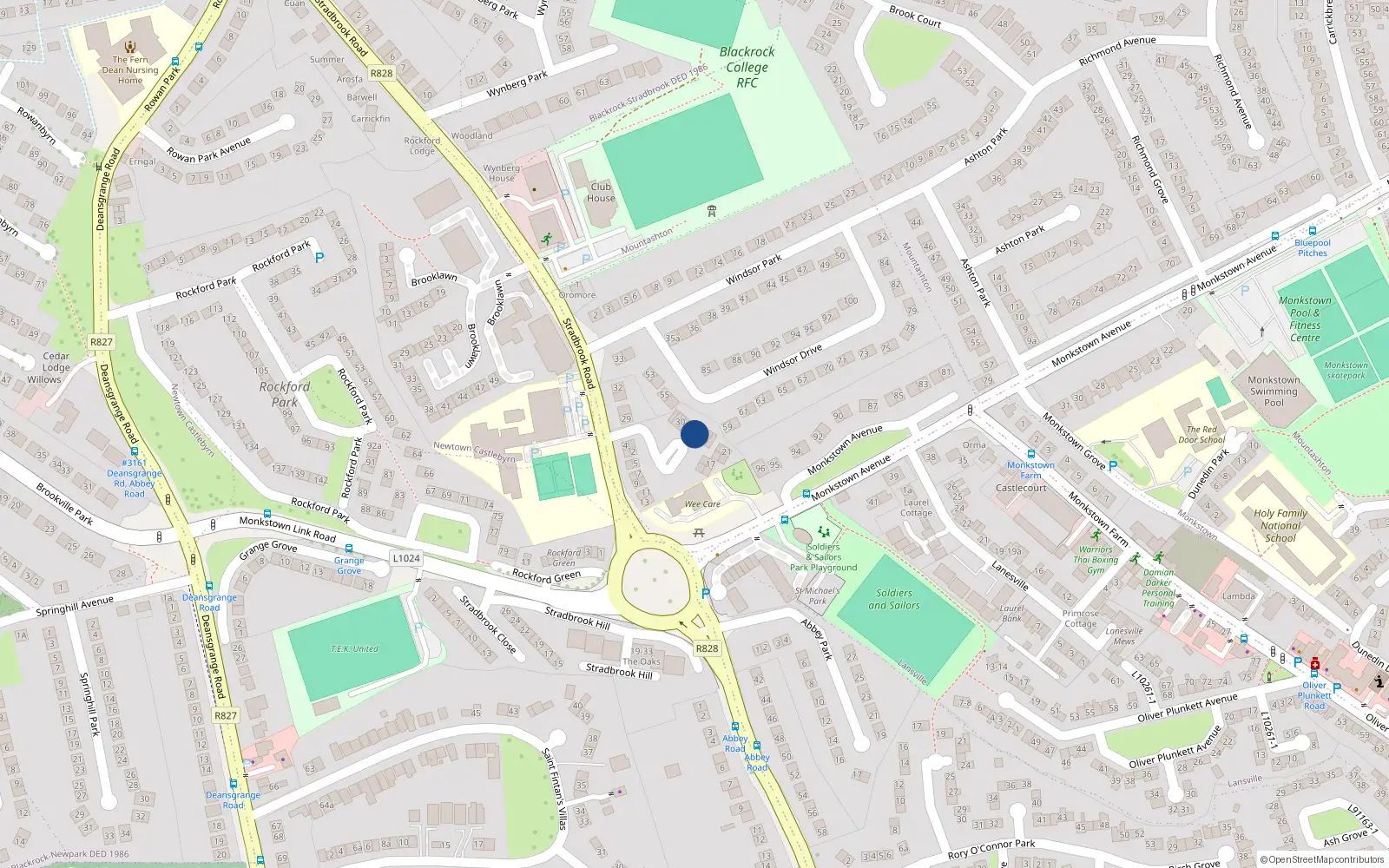Overhead map showing the location of 27 Windsor Court, Stradbrook Road, Blackrock