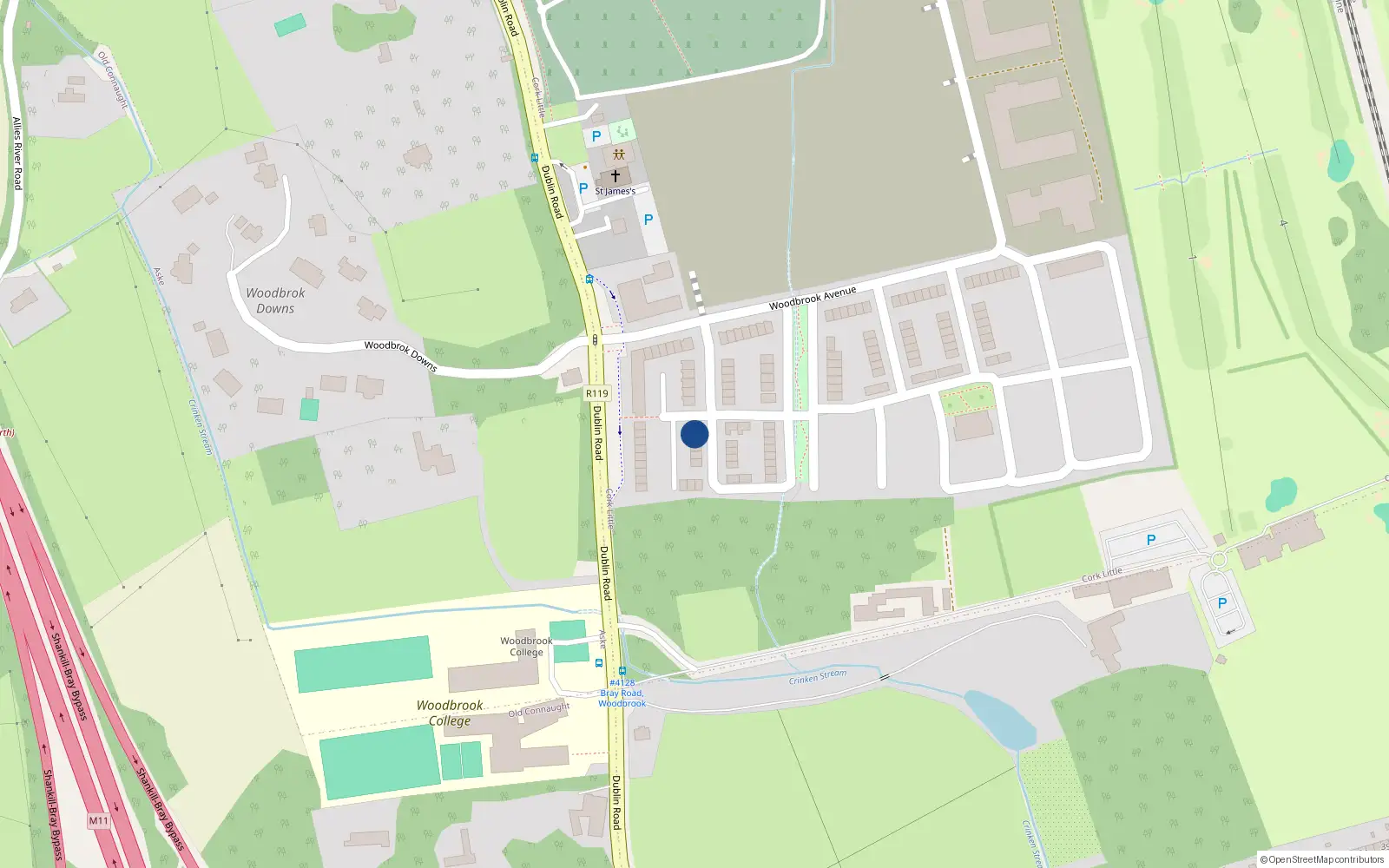 Overhead map showing the location of 27 Woodbrook Park, Woodbrook, Shankill