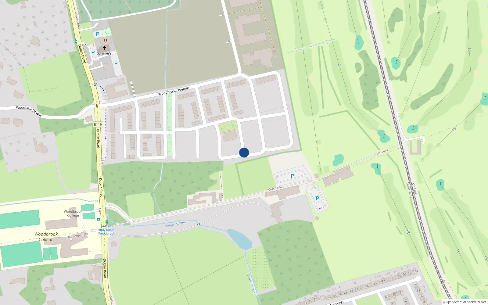 Overhead map showing the location of 27 Woodbrook, Shankill