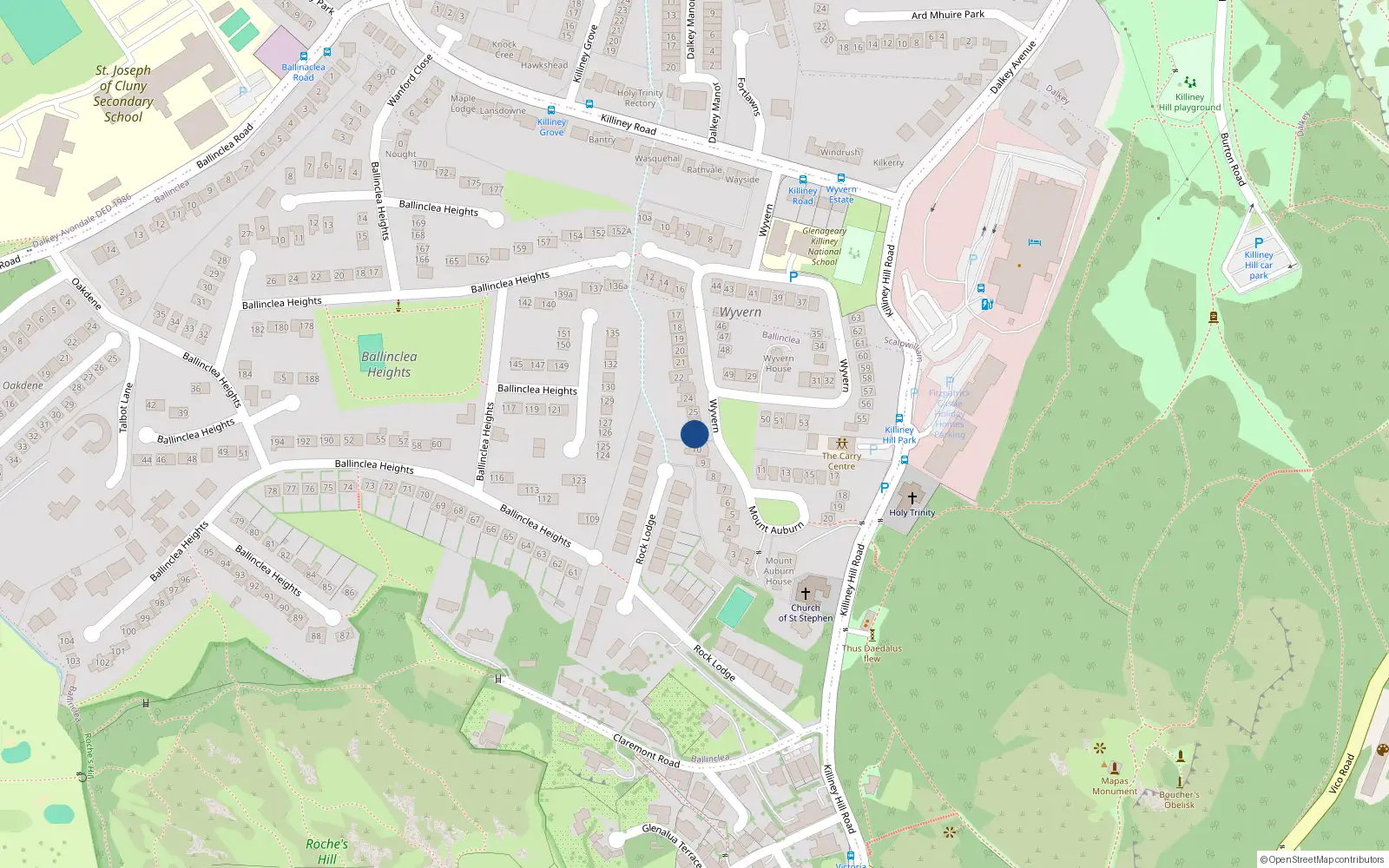 Overhead map showing the location of 27 Wyvern, Killiney