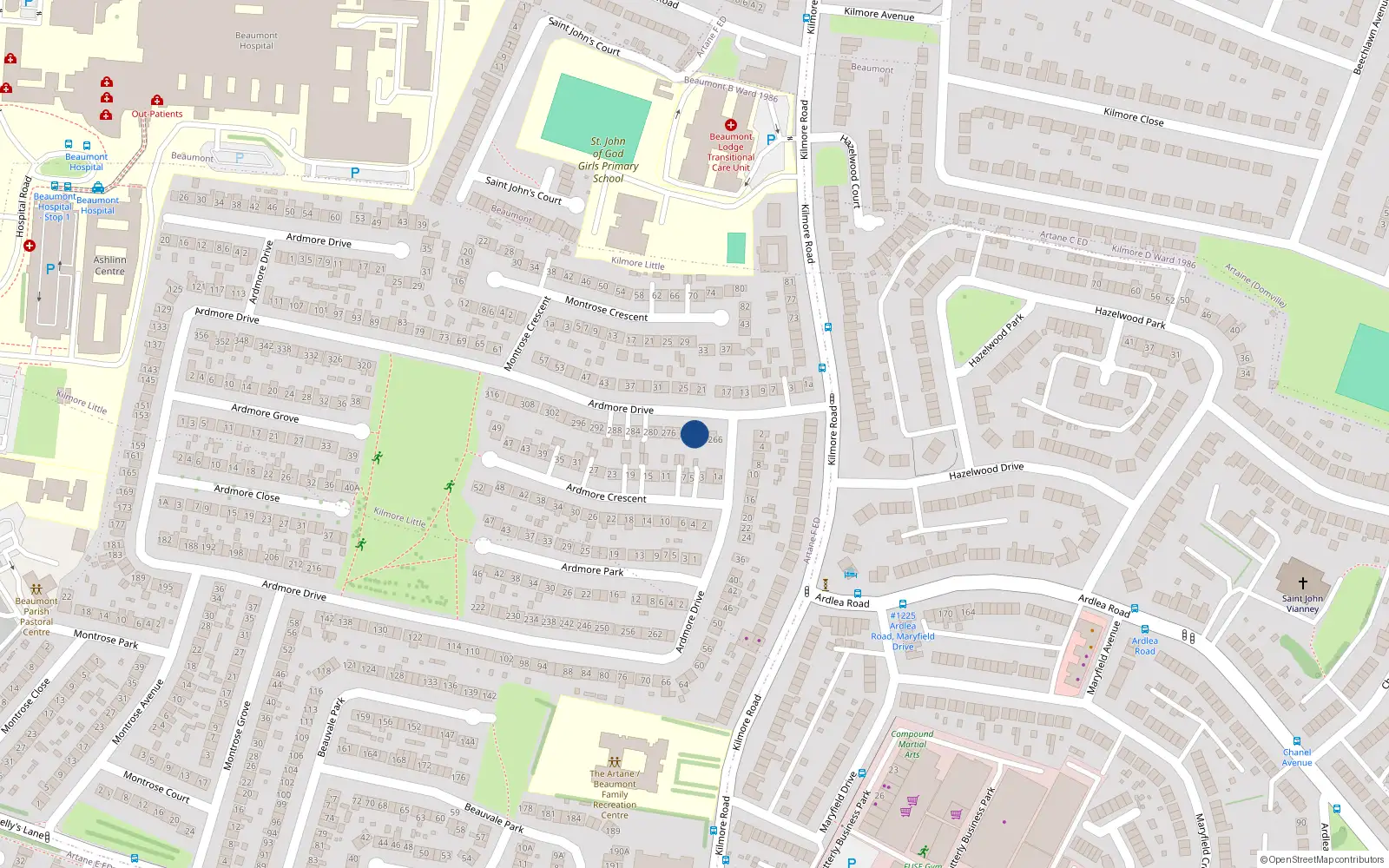 Overhead map showing the location of 270 Ardmore Drive, Dublin 5