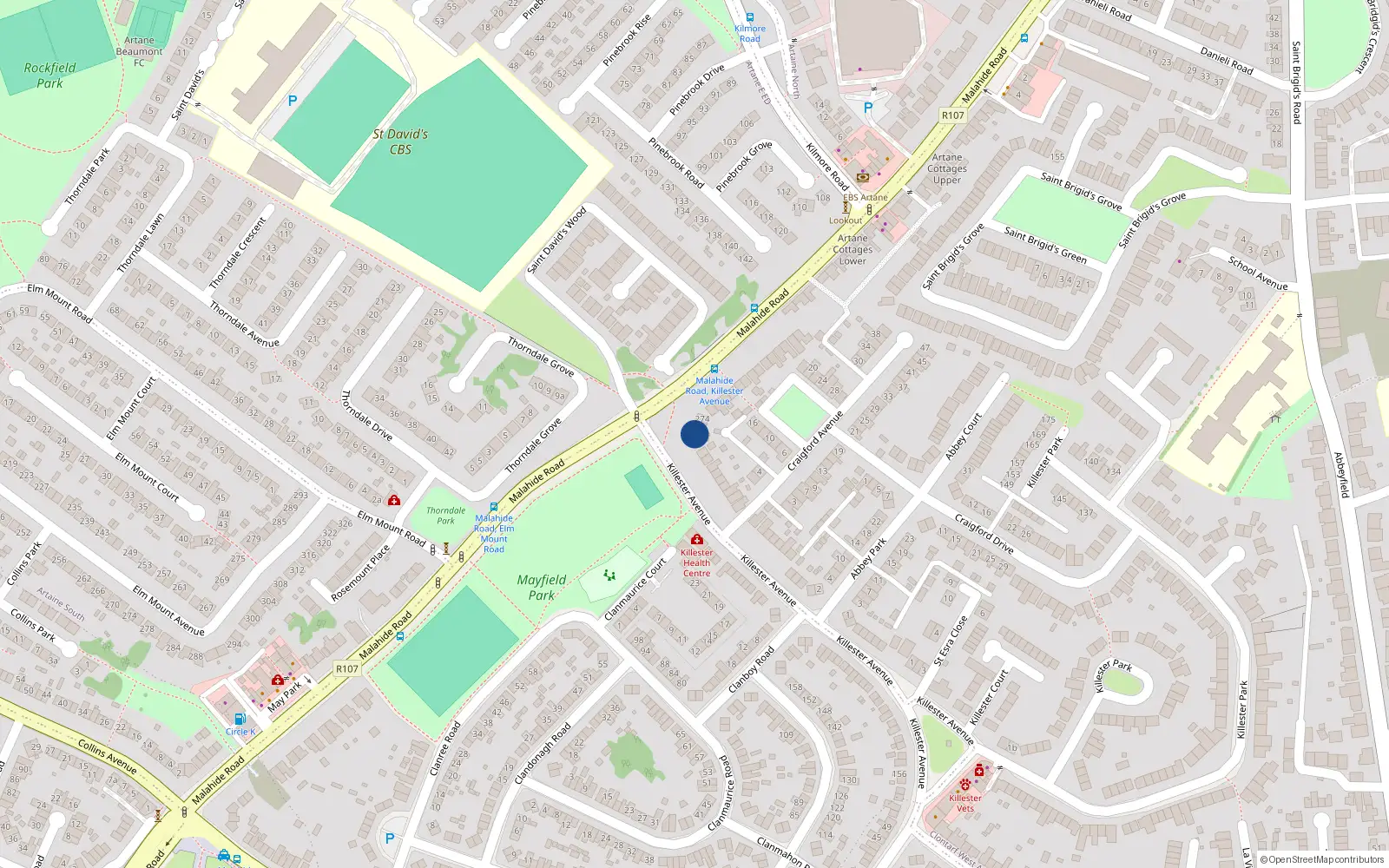 Overhead map showing the location of 270 Malahide Road, Artane, Dublin 5
