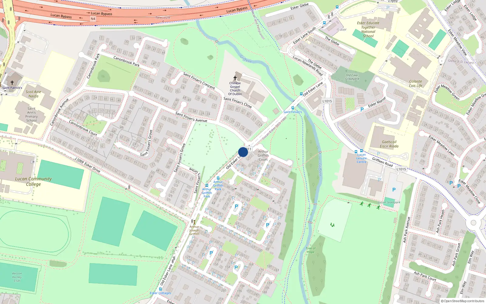 Overhead map showing the location of 271 Arthur Griffith Court, Lucan