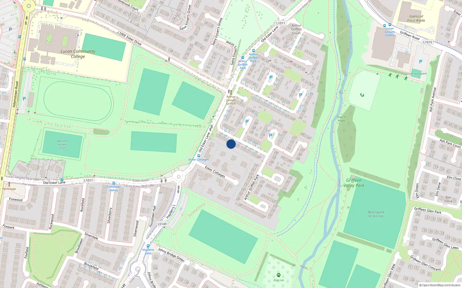 Overhead map showing the location of 271 Arthur Griffith Park, Lucan, Dublin