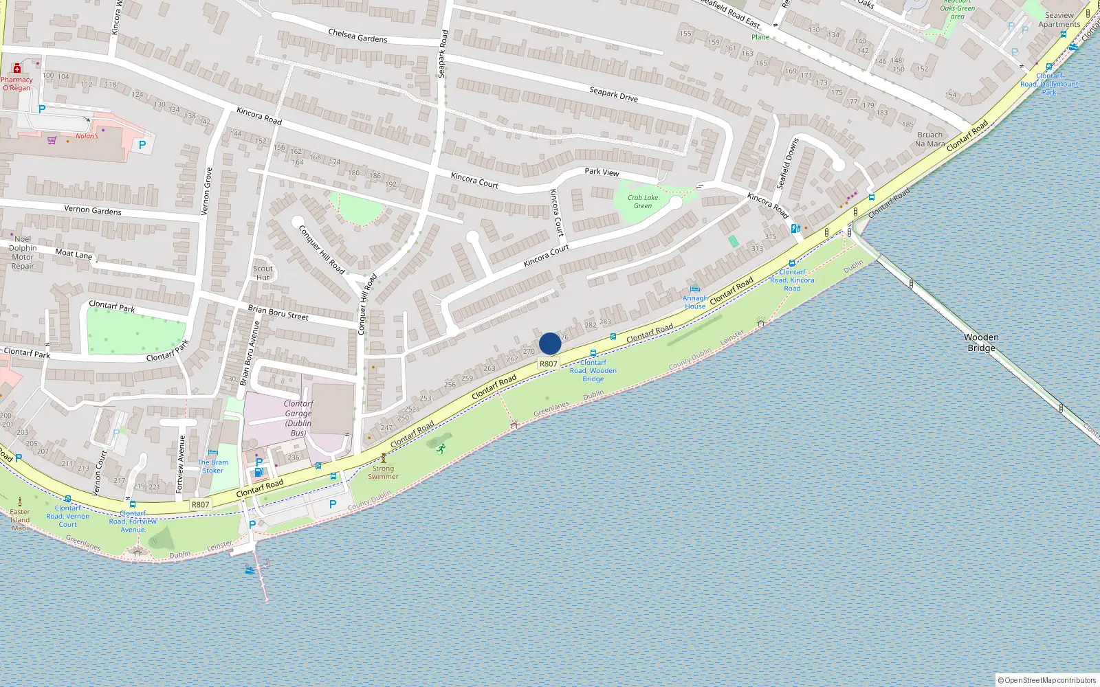 Overhead map showing the location of 272 Clontarf Road, Dublin 3