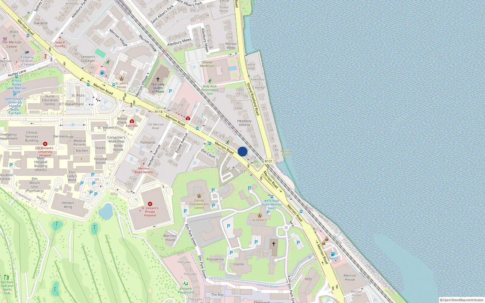 Overhead map showing the location of 272 Merrion Road, Merrion
