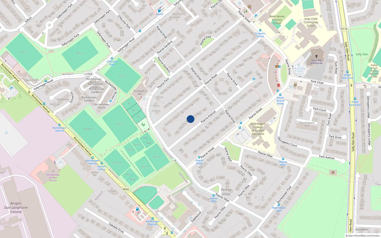 Overhead map showing the location of 272 Pearse Avenue, Sallynoggin