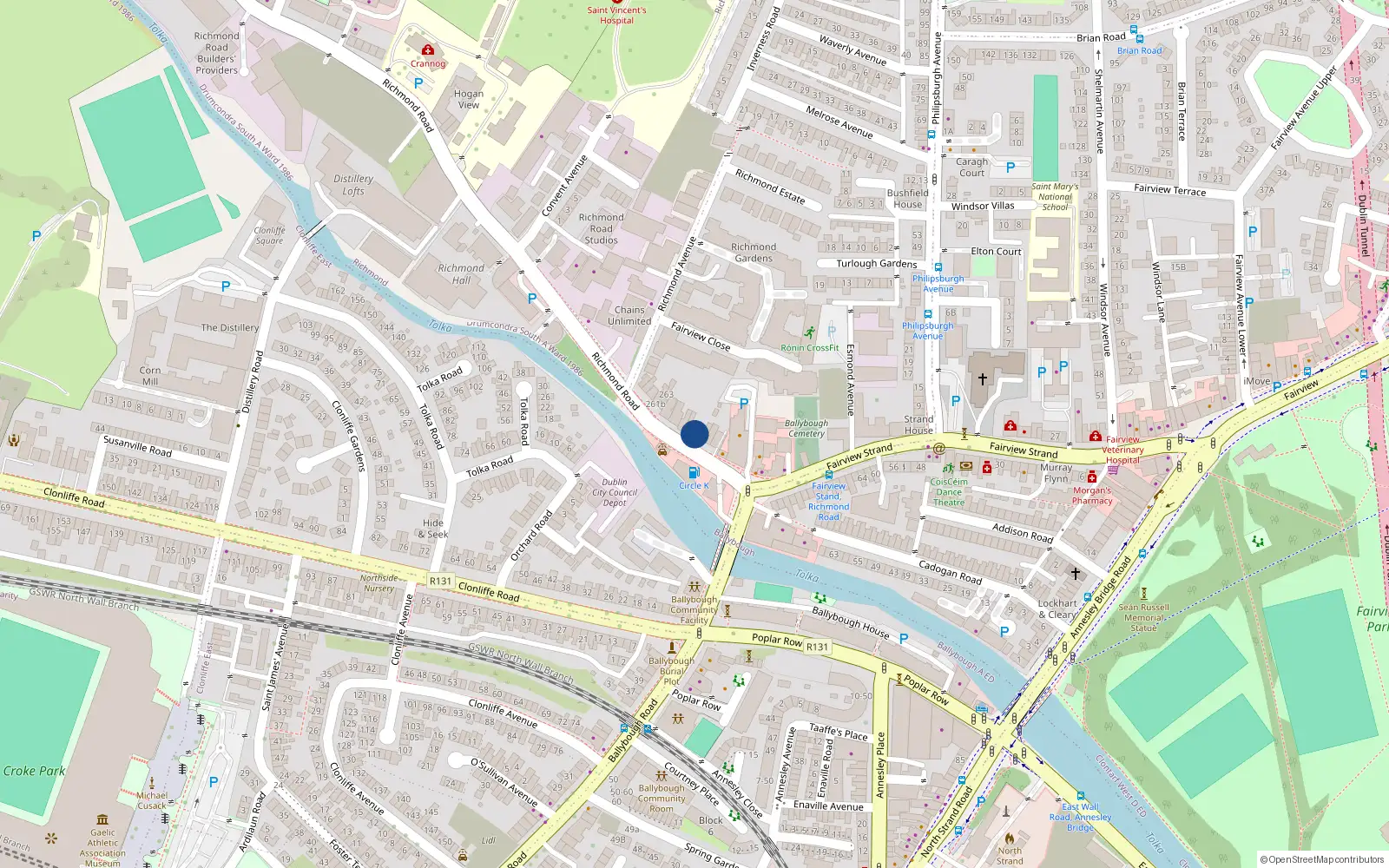 Overhead map showing the location of 273 Richmond Road, Fairview, Dublin 3