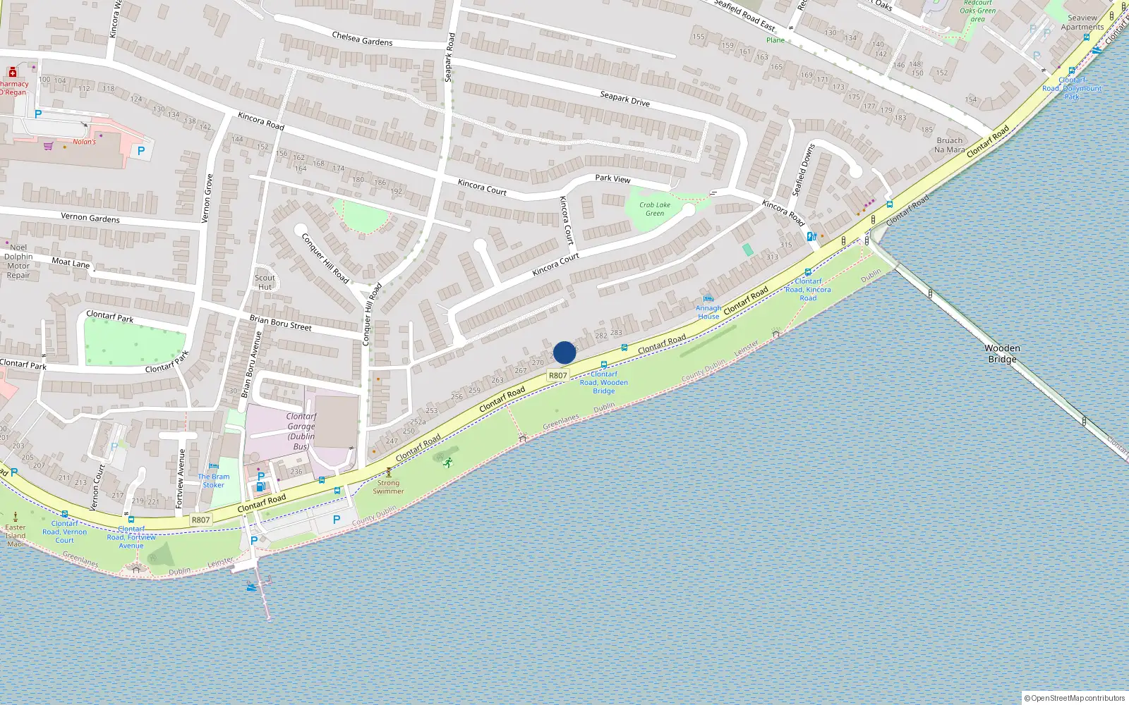 Overhead map showing the location of 275 Clontarf Road, Dublin 3