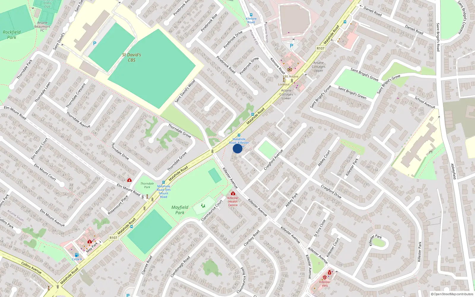 Overhead map showing the location of 276 Malahide Road, Dublin 5
