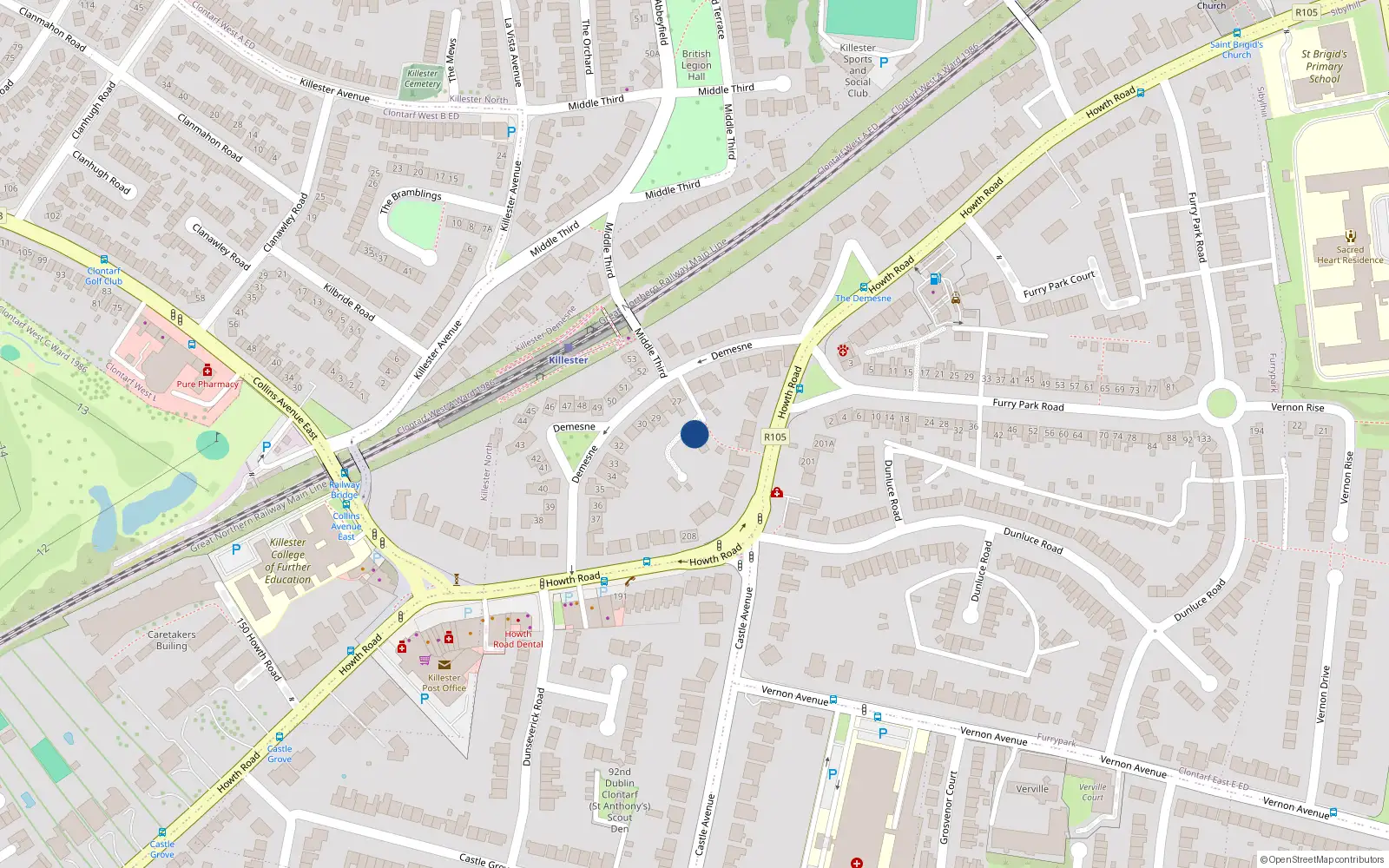 Overhead map showing the location of 27A Demesne, Killester, Demesne Dublin 5