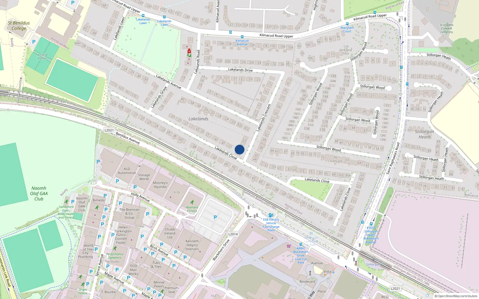 Overhead map showing the location of 27A Lakelands Crescent, Dublin