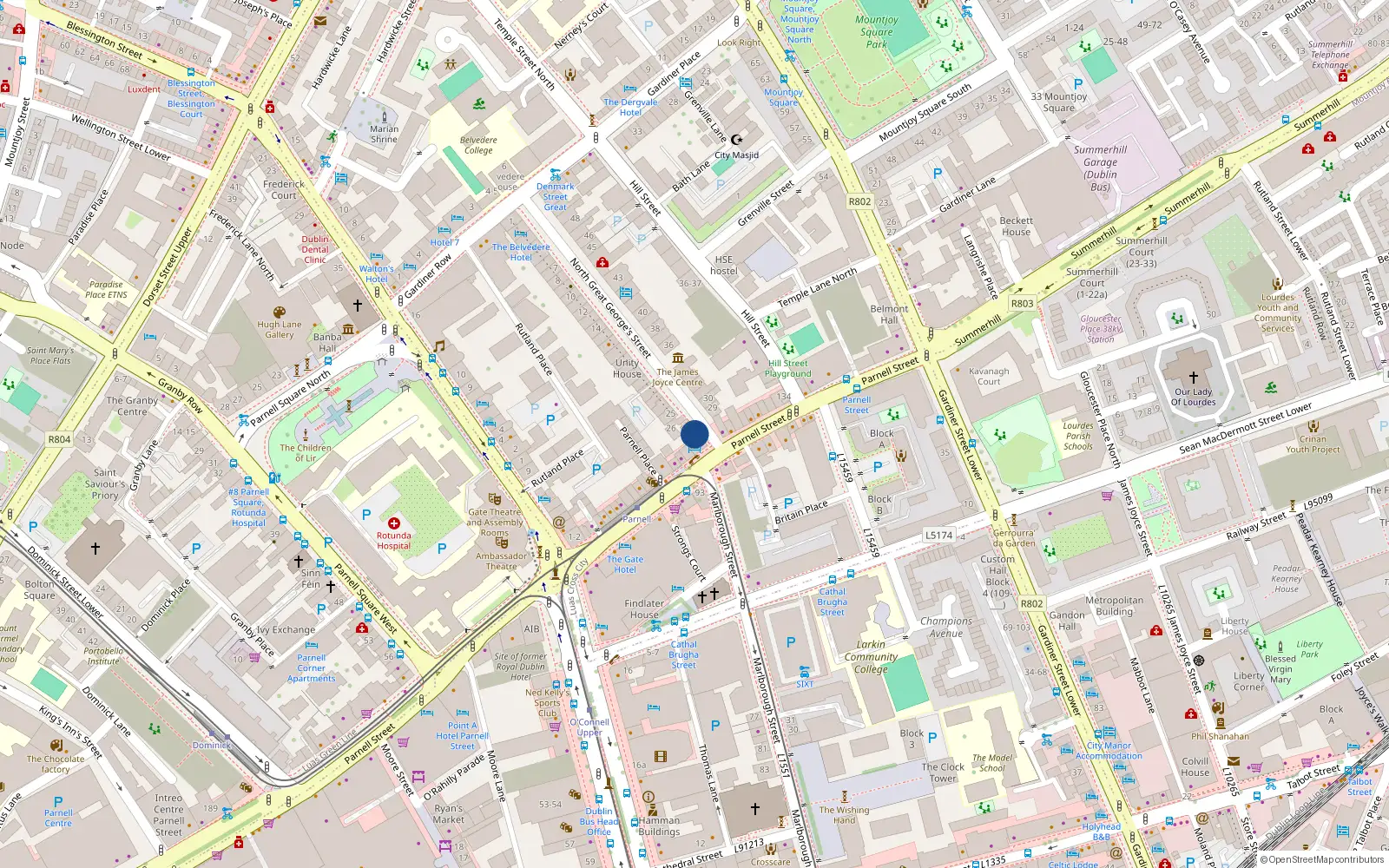 Overhead map showing the location of 27A North Great George's Street, Dublin 1