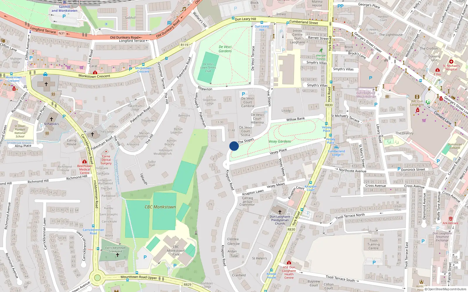 Overhead map showing the location of 27A, The Slopes, Monkstown
