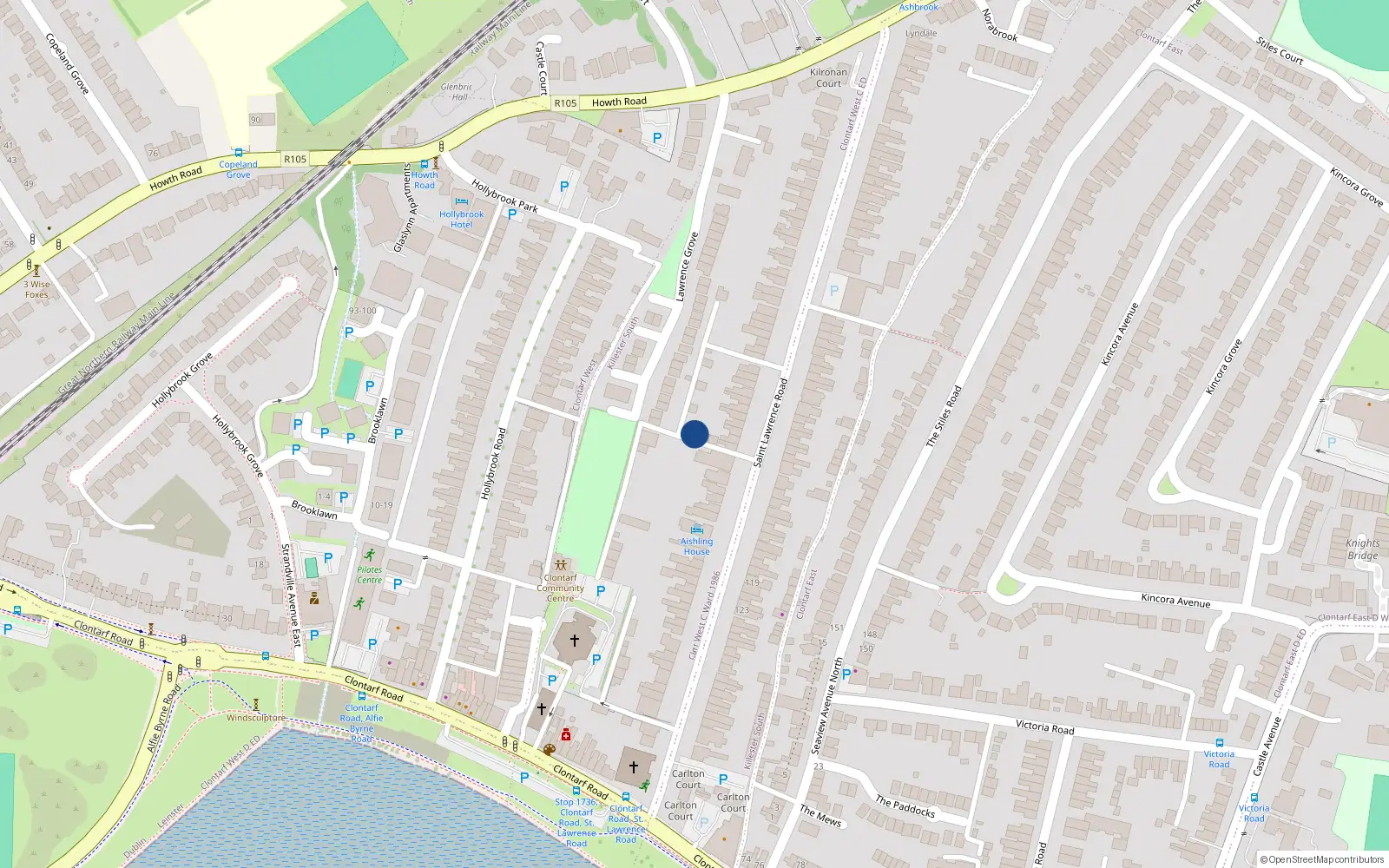 Overhead map showing the location of 27A St Lawrence Road, Clontarf