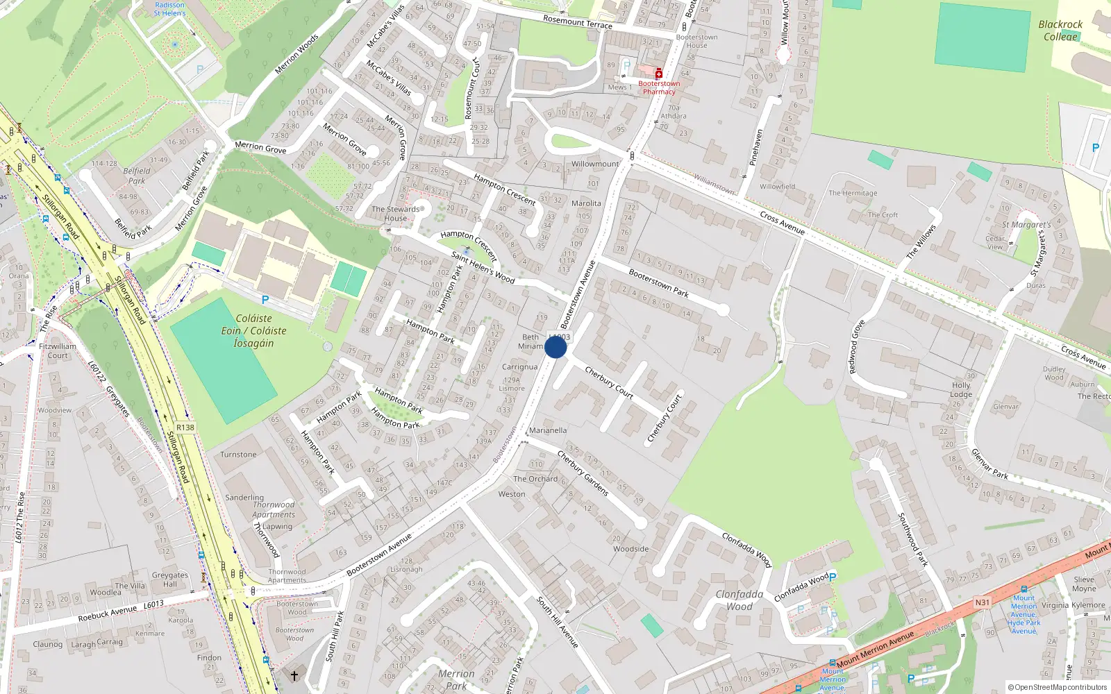 Overhead map showing the location of 28A Booterstown Avenue, Co. Dublin