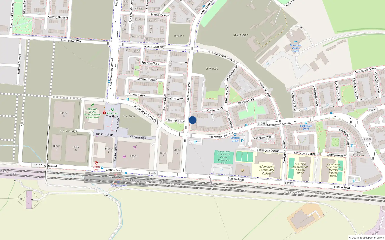 Overhead map showing the location of 28 Adamstown Park, Lucan