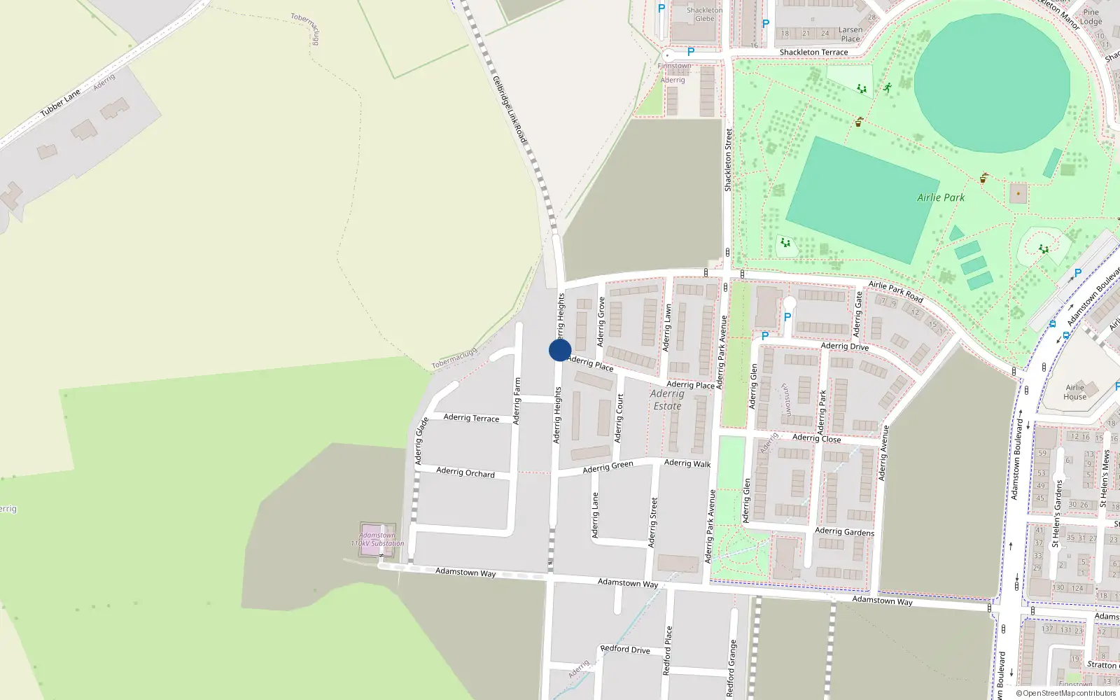 Overhead map showing the location of 28 Aderrig Heights, Aderrig