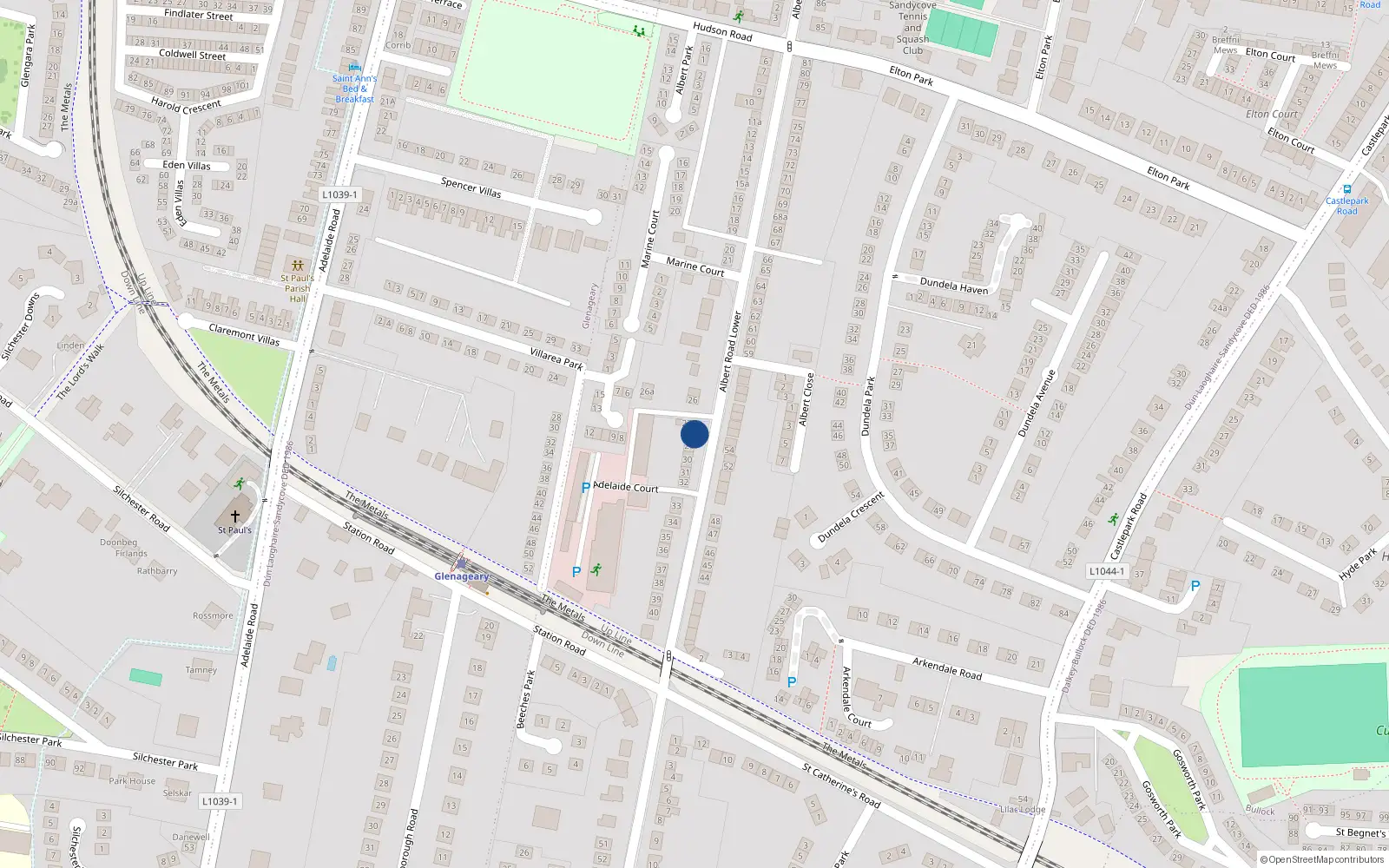 Overhead map showing the location of 28 Albert Road Lower, Dublin
