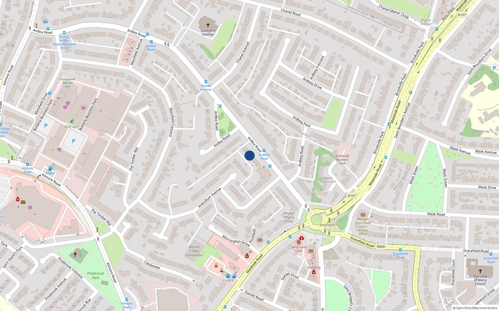 Overhead map showing the location of 28 Ardlea Road, Artane, Dublin 5