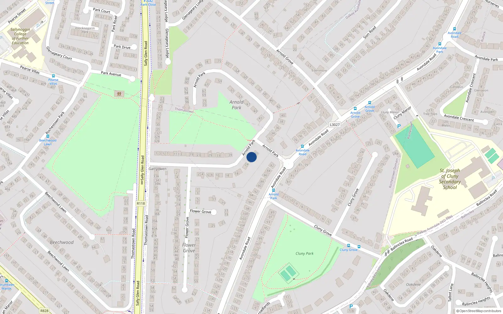 Overhead map showing the location of 28 Arnold Park, Dublin