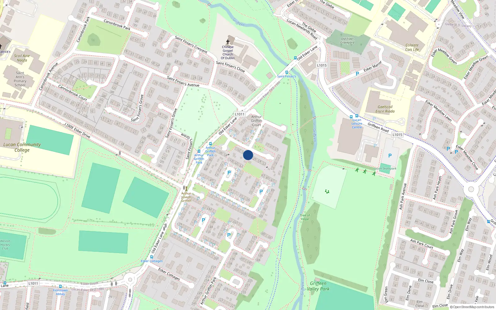 Overhead map showing the location of 28 Arthur Griffith Park, Lucan