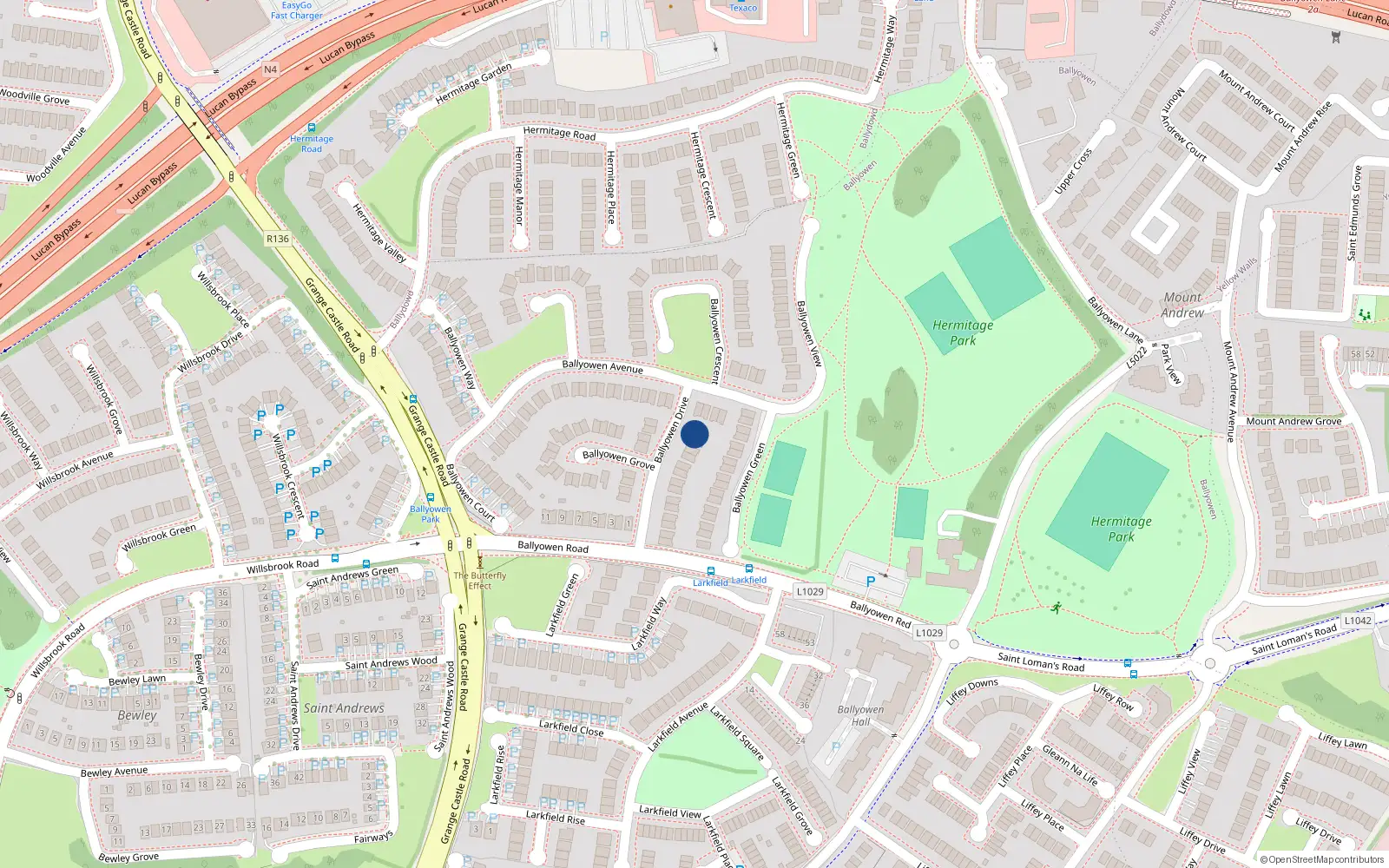 Overhead map showing the location of 28 Ballyowen Drive, Lucan, Dublin