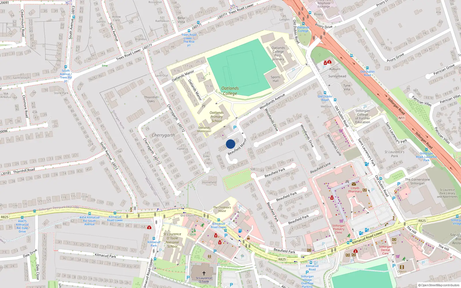 Overhead map showing the location of 28 Beaufield Manor, Dublin