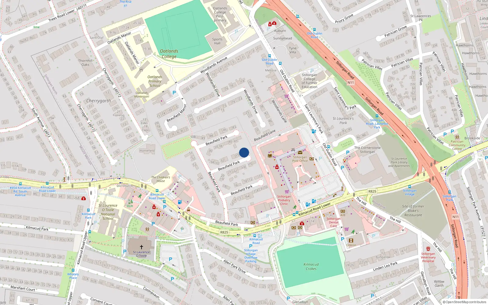 Overhead map showing the location of 28 Beaufield Park, Dublin
