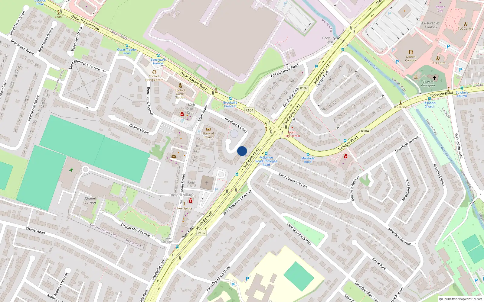 Overhead map showing the location of 28 Beechpark Court, Coolock, Dublin 5