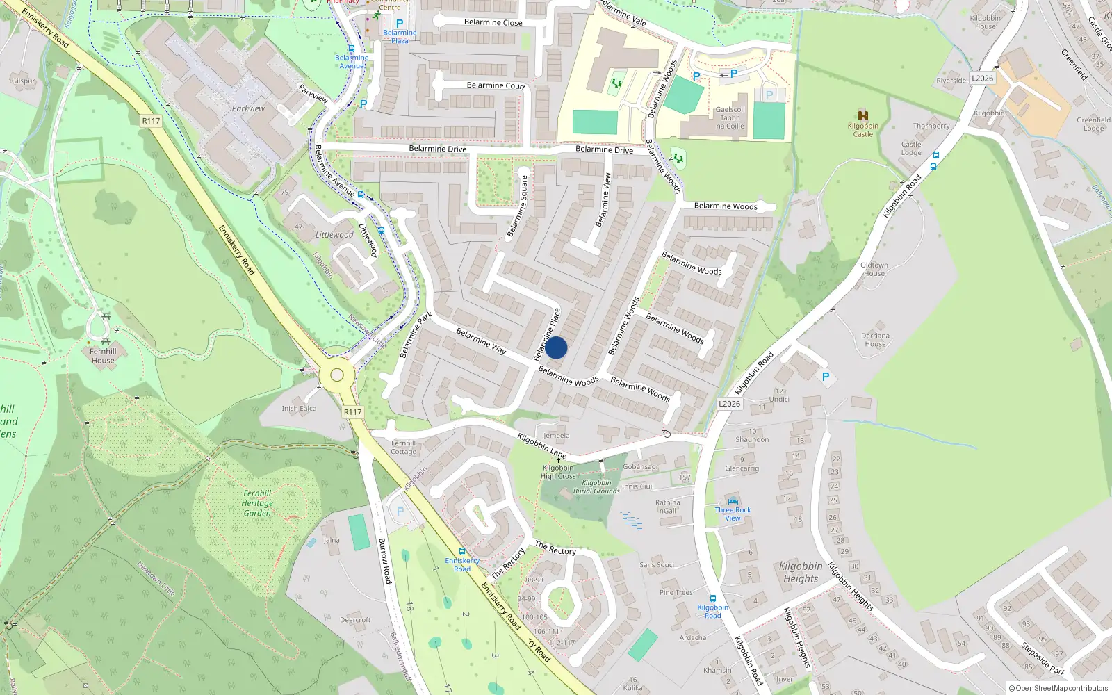 Overhead map showing the location of 28 Belarmine Place, Dublin
