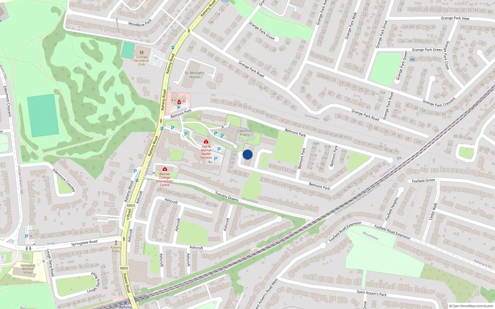 Overhead map showing the location of 28 Belmont Square, Raheny, Dublin 5