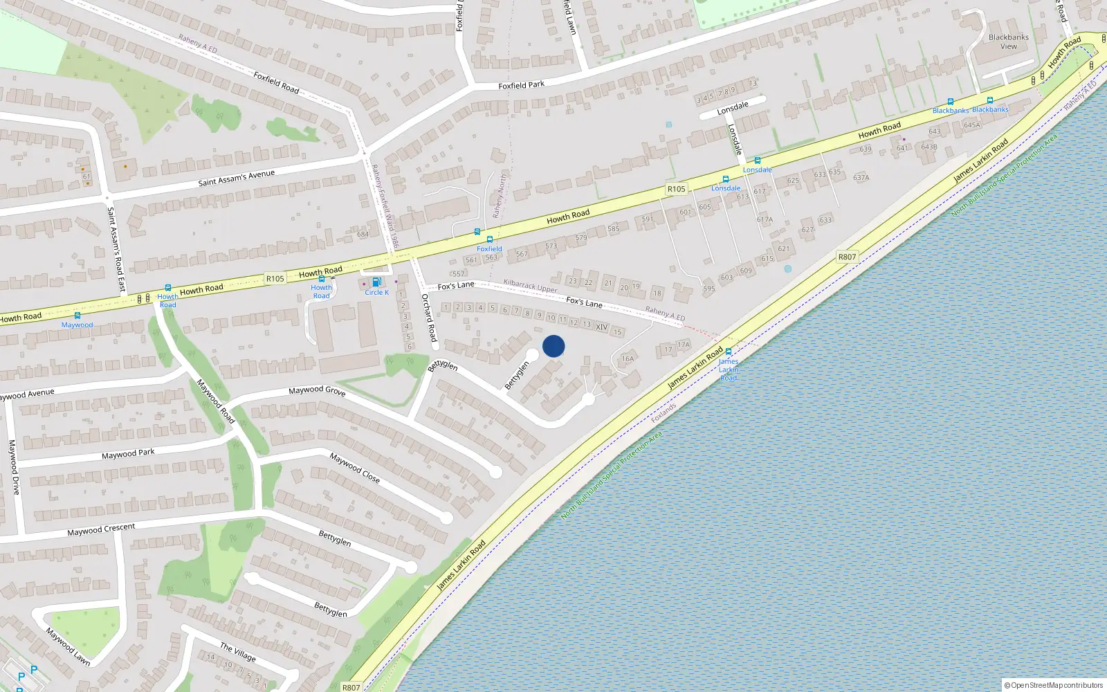 Overhead map showing the location of 28 Bettyglen, Raheny, Dublin 5