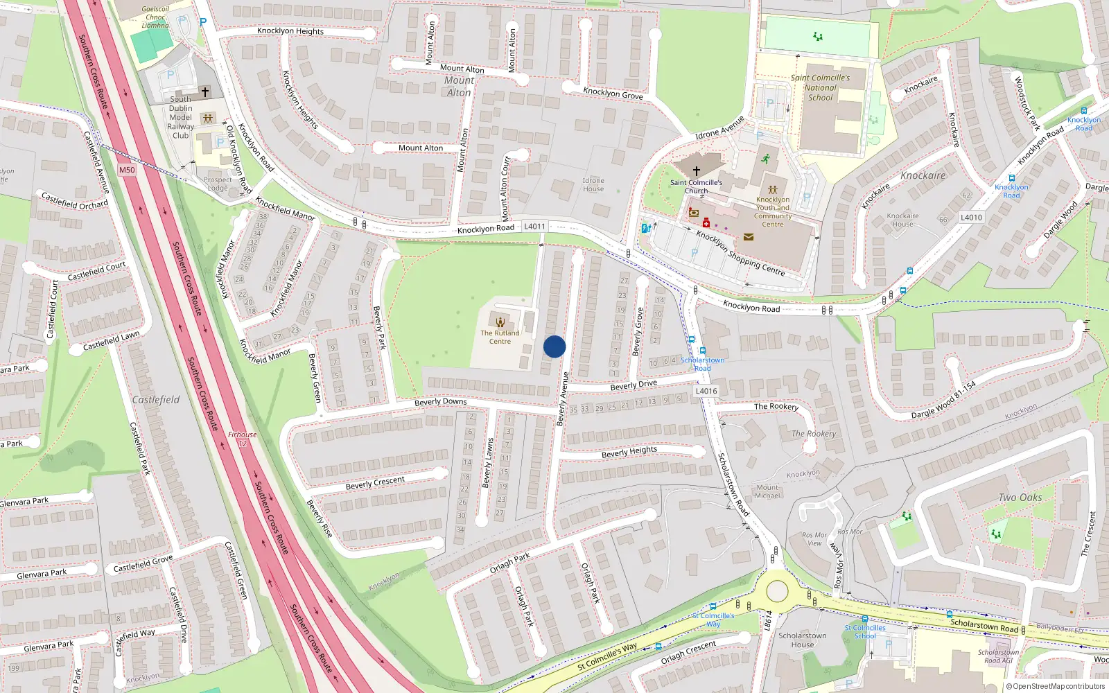 Overhead map showing the location of 28 Beverly Avenue, Dublin 16