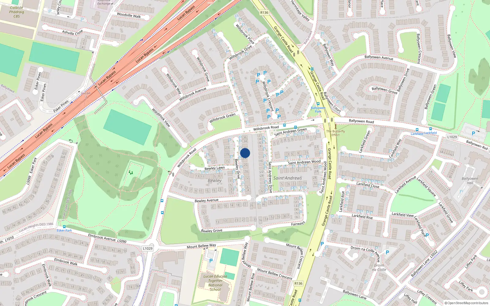Overhead map showing the location of 28 Bewley Drive, Lucan, Co Dublin