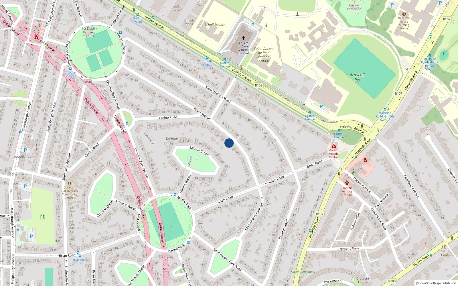 Overhead map showing the location of 28 Brian Avenue, Dublin 3