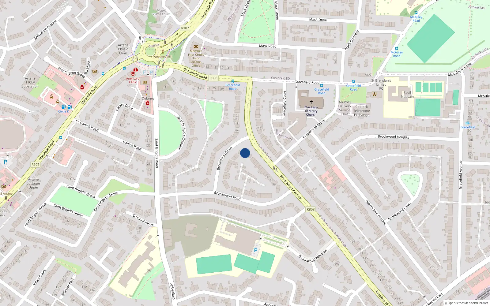 Overhead map showing the location of 28 Brookwood Avenue, Dublin 5