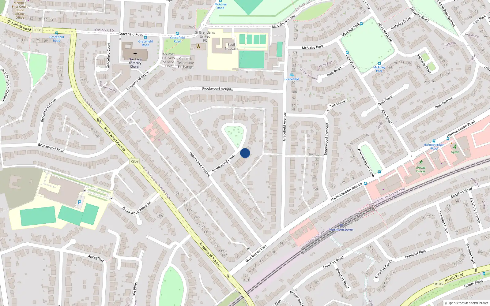 Overhead map showing the location of 28 Brookwood Lawn, Artane Dublin 5, Dublin