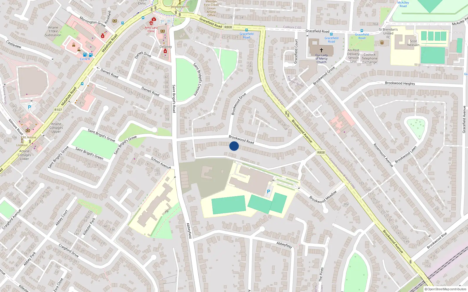Overhead map showing the location of 28 Brookwood Road, Artane, Dublin 5