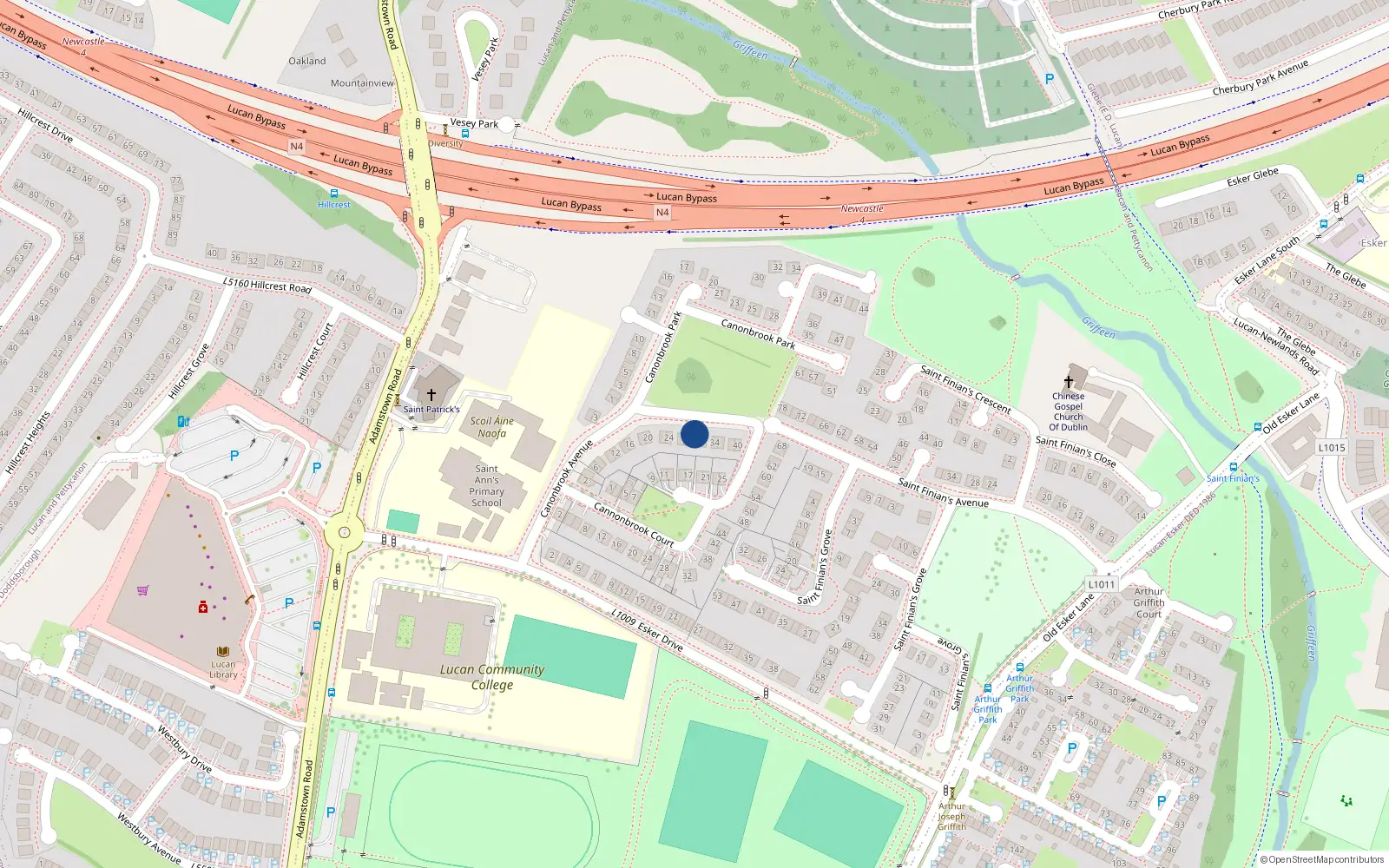 Overhead map showing the location of 28 Cannonbrook Park, Lucan