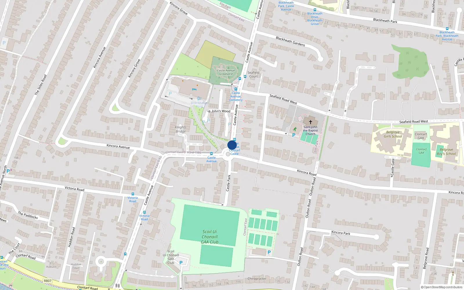 Overhead map showing the location of 28 Castle Avenue, Dublin