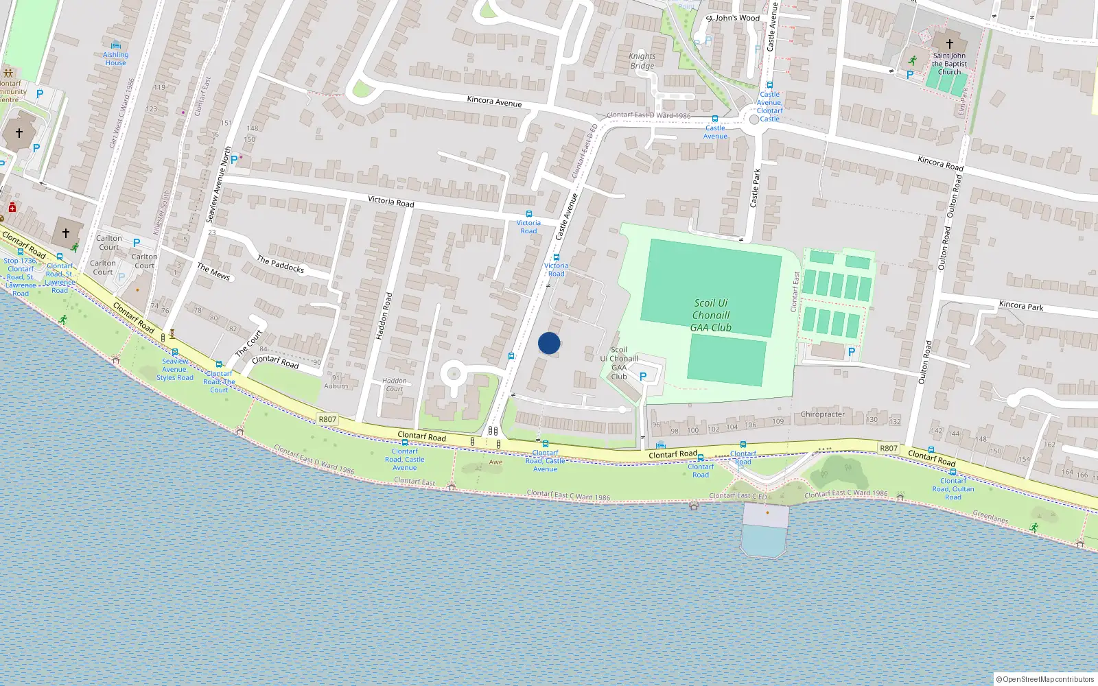 Overhead map showing the location of 28 Castle Avenue, Dublin 3