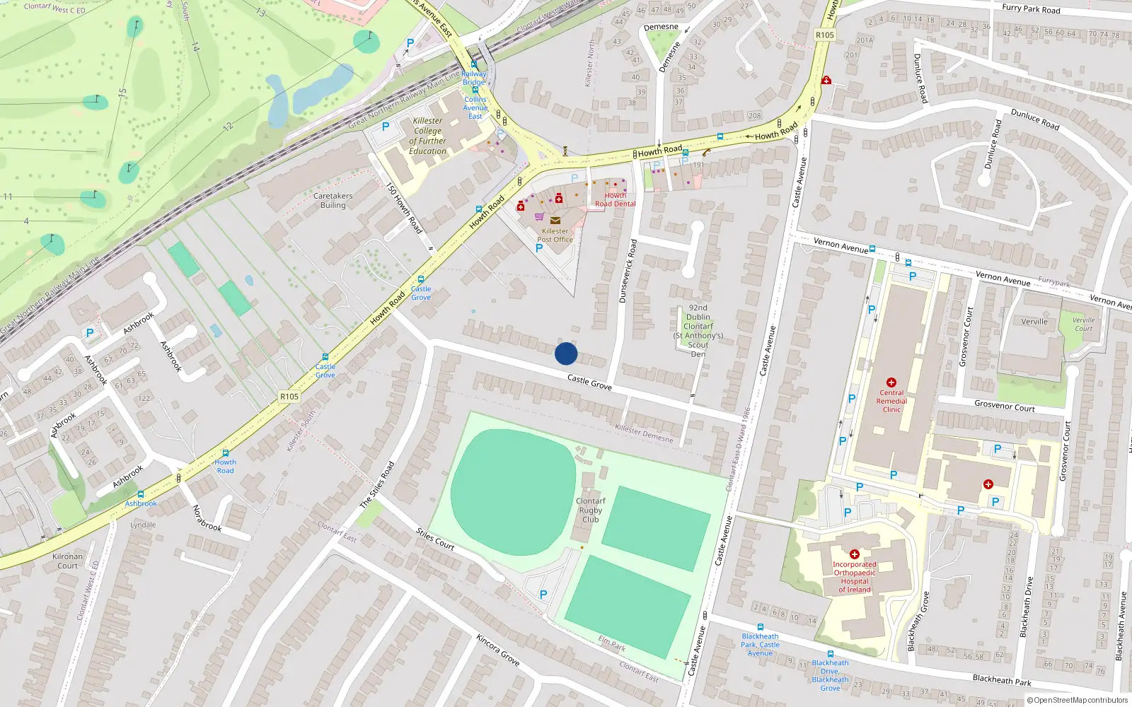 Overhead map showing the location of 28 Castle Grove, Dublin 3