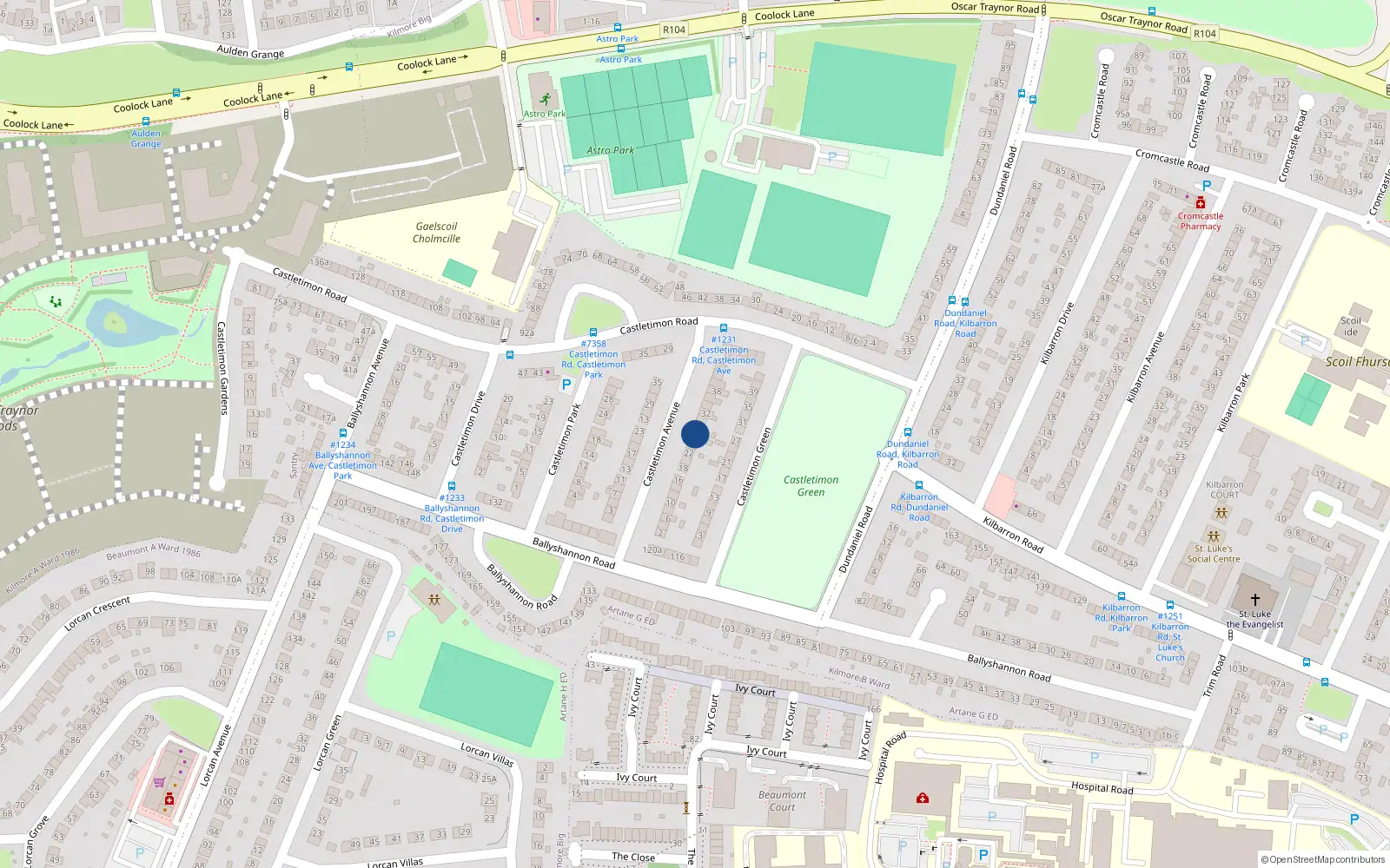 Overhead map showing the location of 28 Castletimon Avenue, Dublin 5