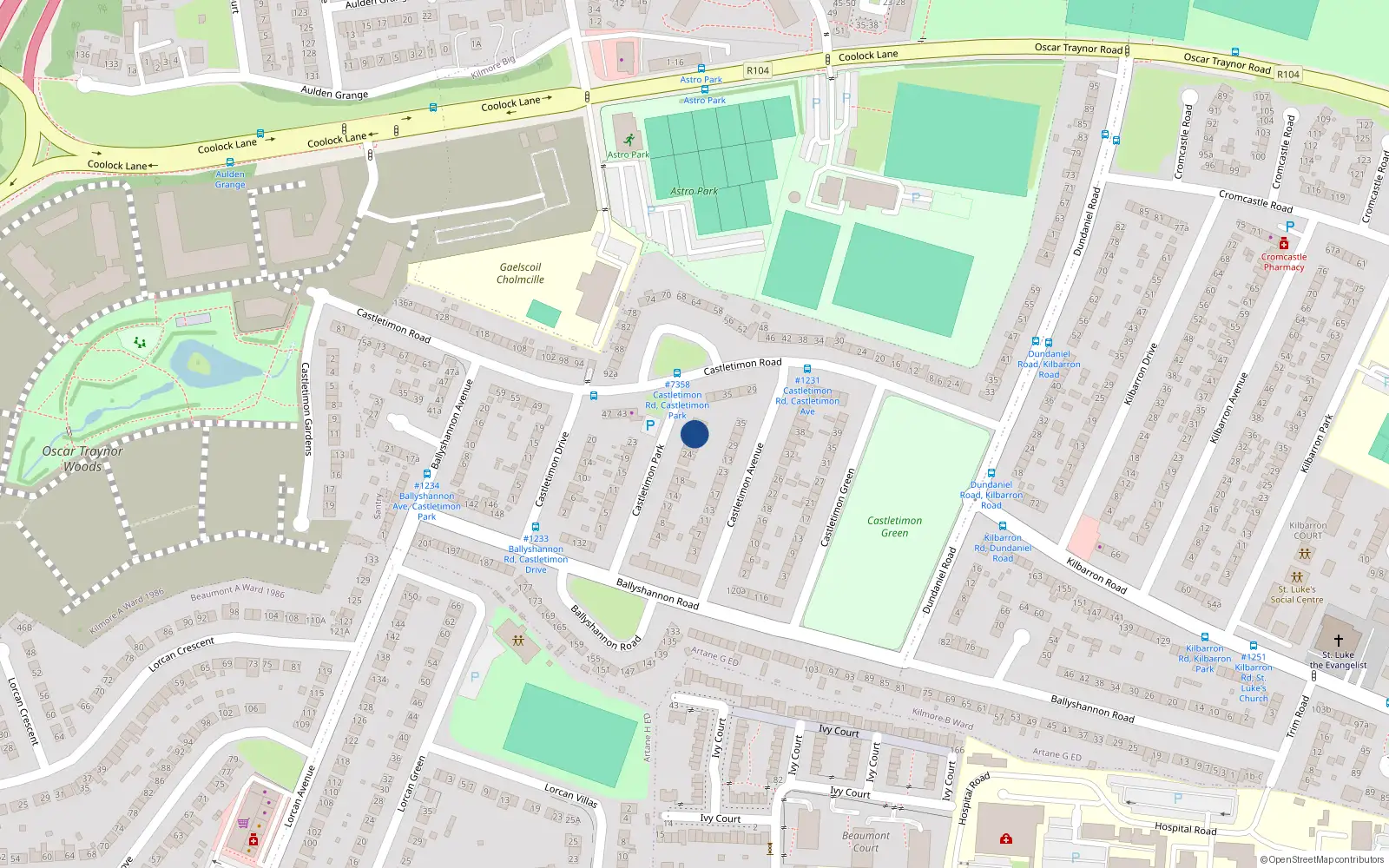 Overhead map showing the location of 28 Castletimon Park, Dublin 5