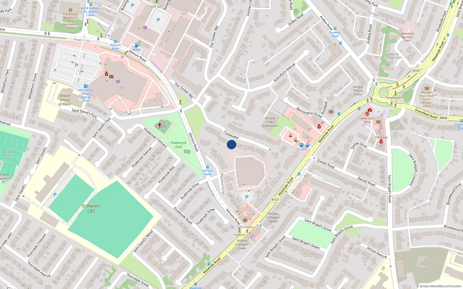Overhead map showing the location of 28 Castleview, Artane, Dublin 5