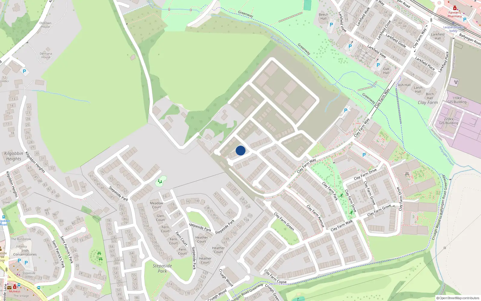 Overhead map showing the location of 28 Clay Farm Glade, Kilgobbin