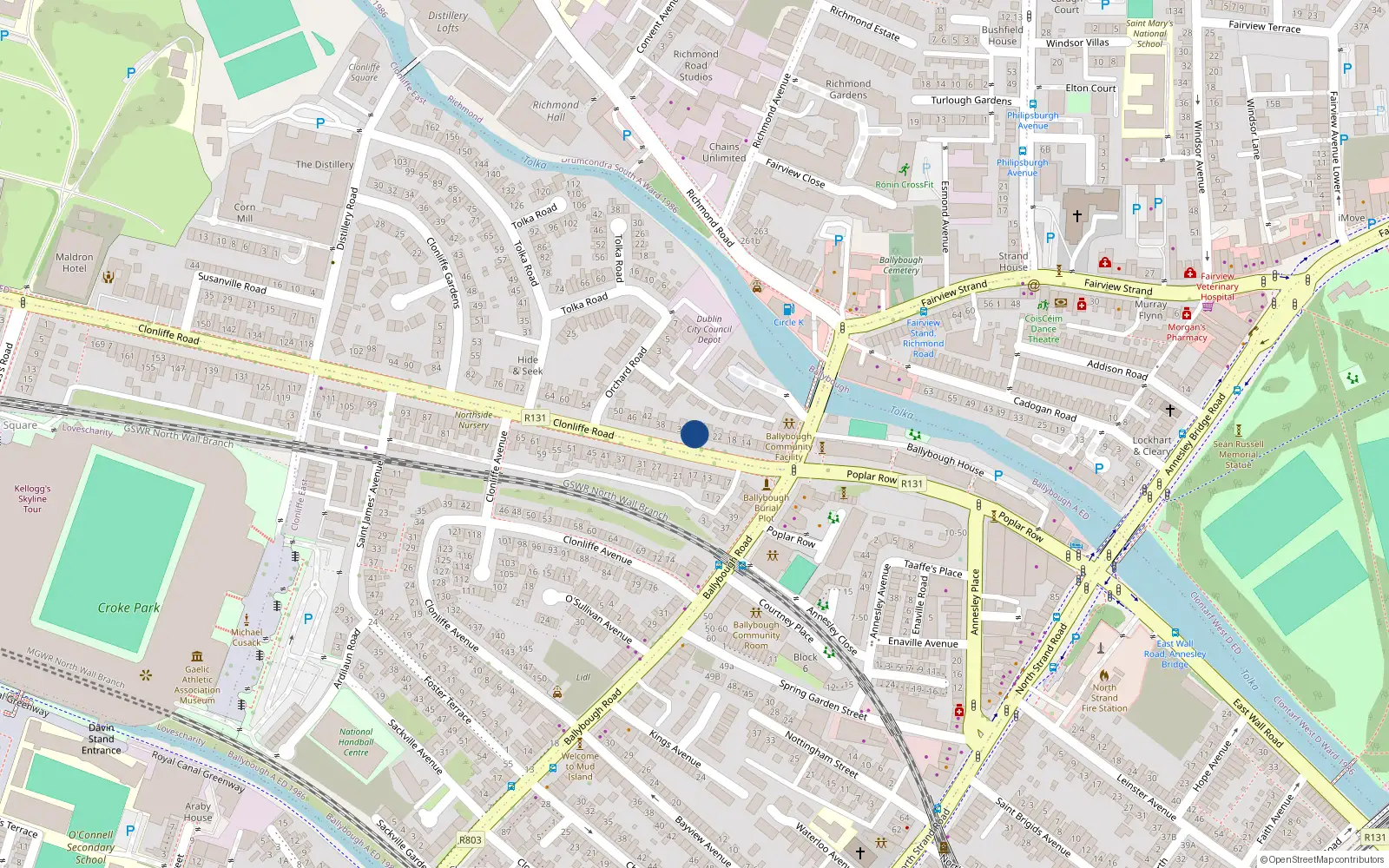 Overhead map showing the location of 28 Clonliffe Road, Dublin 3, Dublin