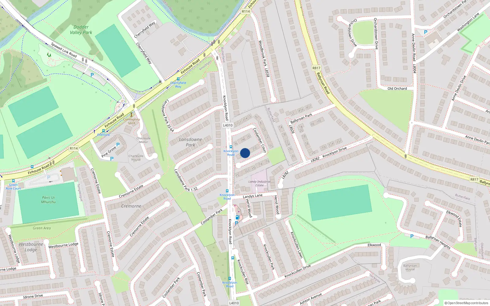 Overhead map showing the location of 28 Coolamber Court, Dublin 16